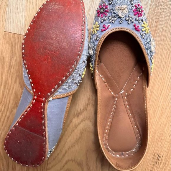 Jutti Mojari Indian Embellished Ballet Flats Handmade Leather Size 9 (40) - Picture 3 of 5